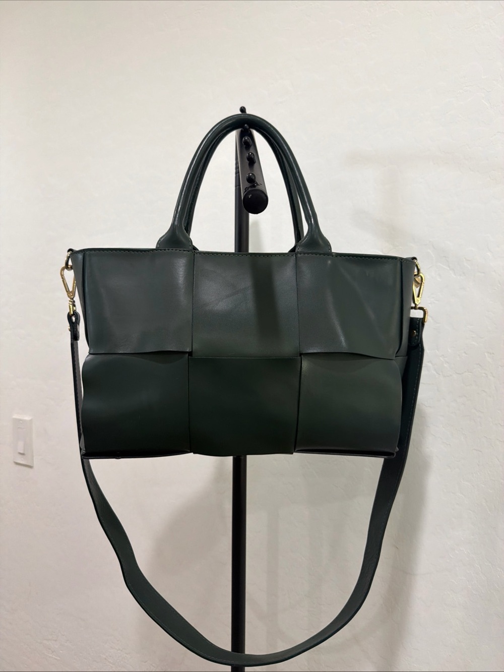 Valentina Fiore Green Woven Leather Tote Bag Made in Italy Crossbody Handbag